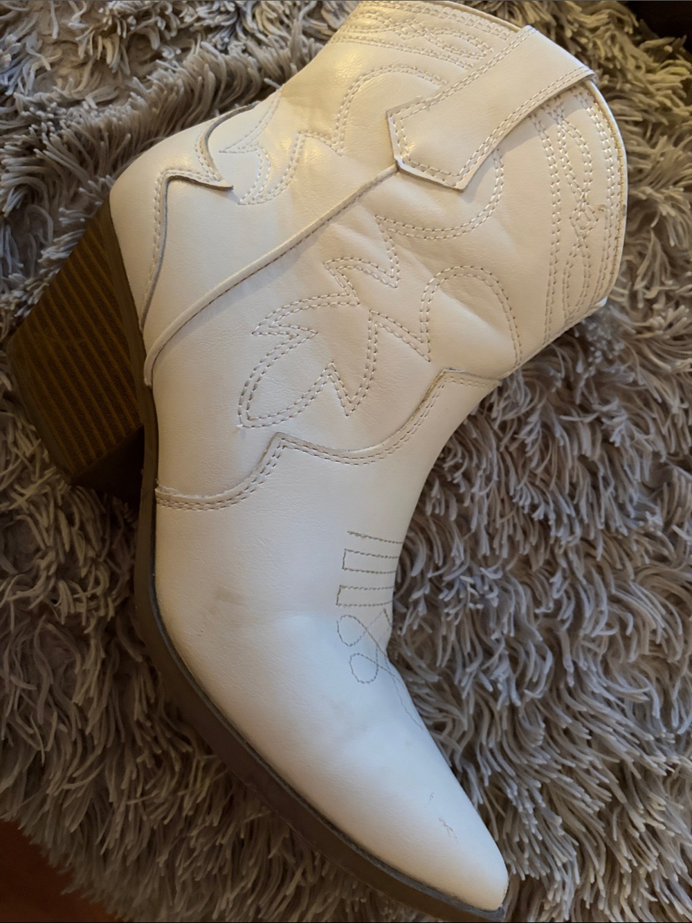 White Women's Western Ankle Boots - Stylish Embroidered Design